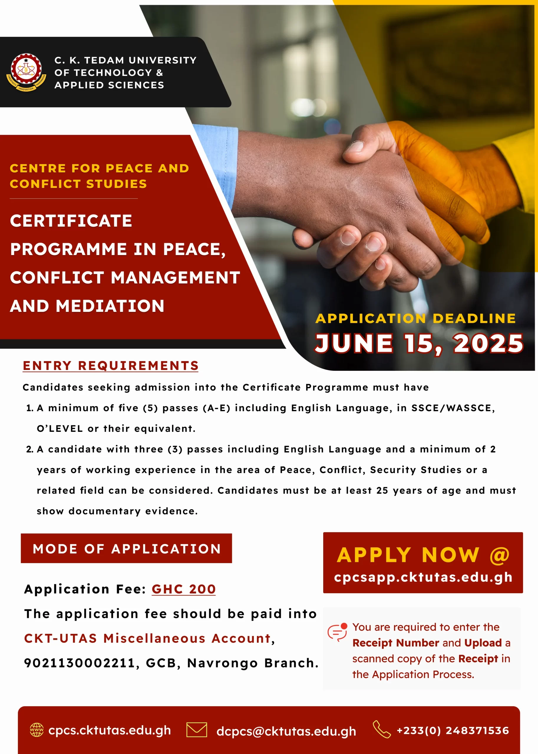 Certificate Programme In Peace, Conflict Management and Mediation - CKT-UTAS
